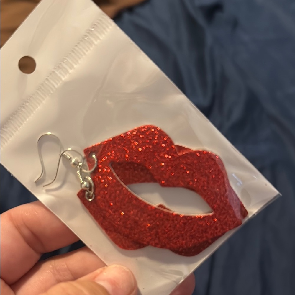 Red Glitter Lip Earrings